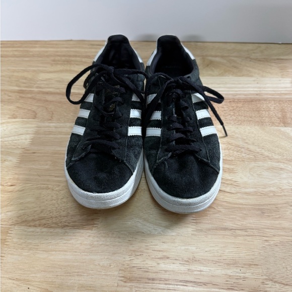 Adidas Black Suede Sneakers with White Stripes - Picture 2 of 5